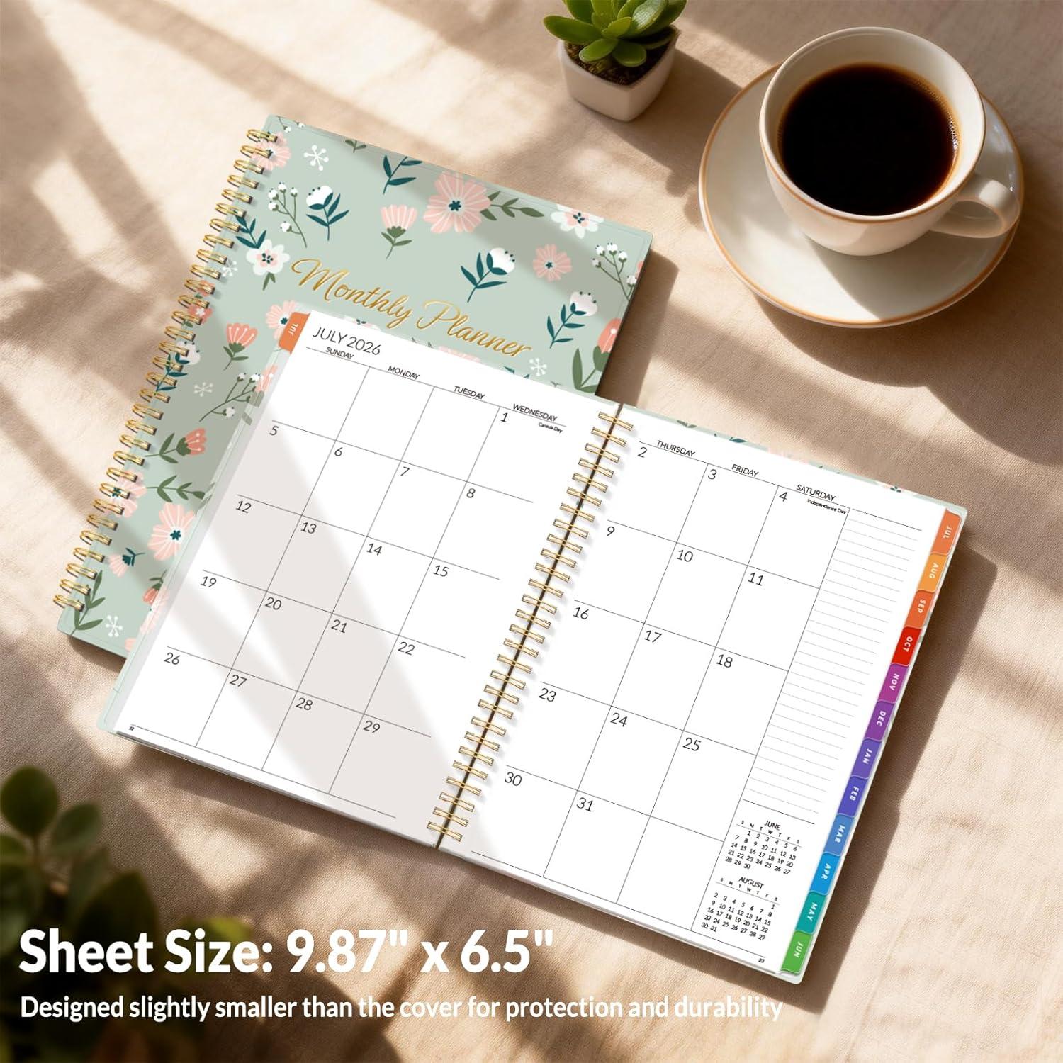 image:imageSUNEE Monthly Planner 20262027 18 Months Calendar Planner from Jul 2026 to Dec 2027 7x10 Yearly Planner with Tabs Spiral Binding Organizer for School Office Home PinkGreen Wildflowers