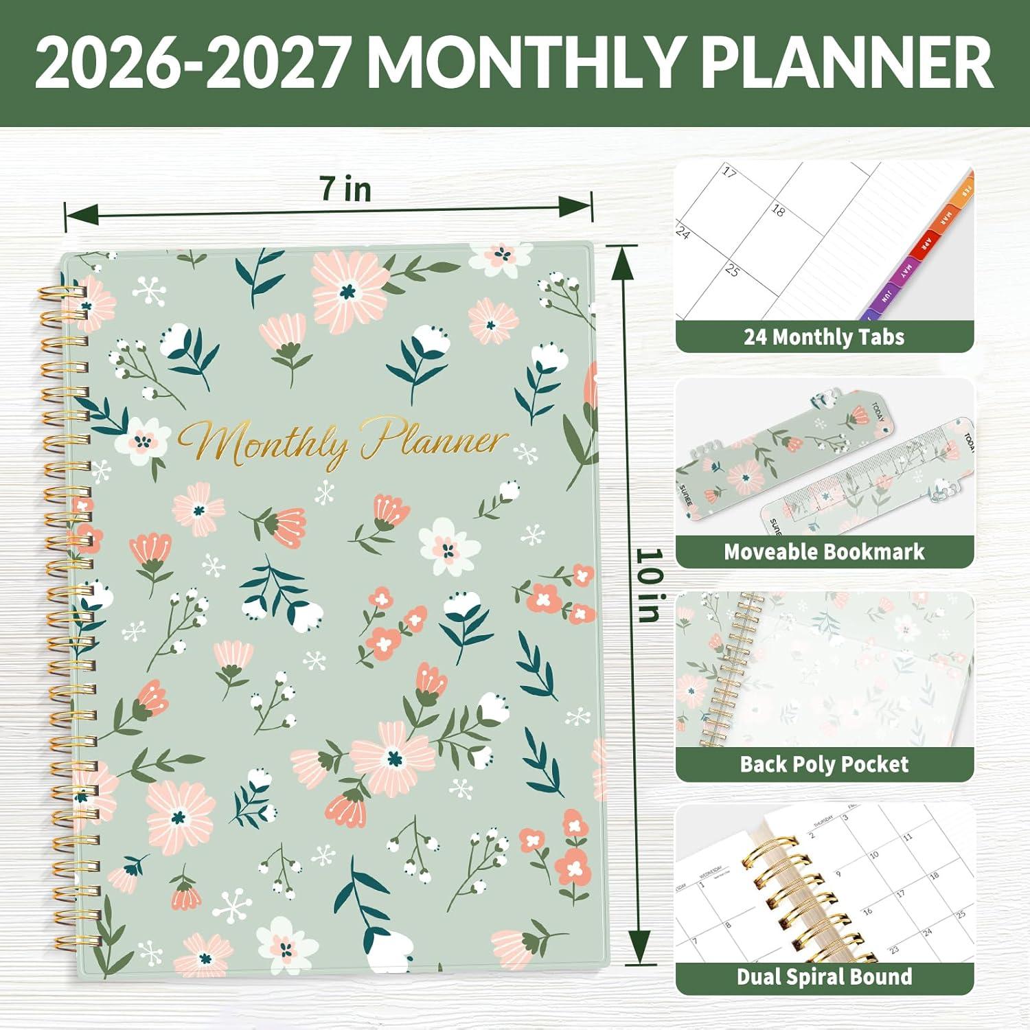 image:imageSUNEE Monthly Planner 20262027 18 Months Calendar Planner from Jul 2026 to Dec 2027 7x10 Yearly Planner with Tabs Spiral Binding Organizer for School Office Home PinkGreen Wildflowers