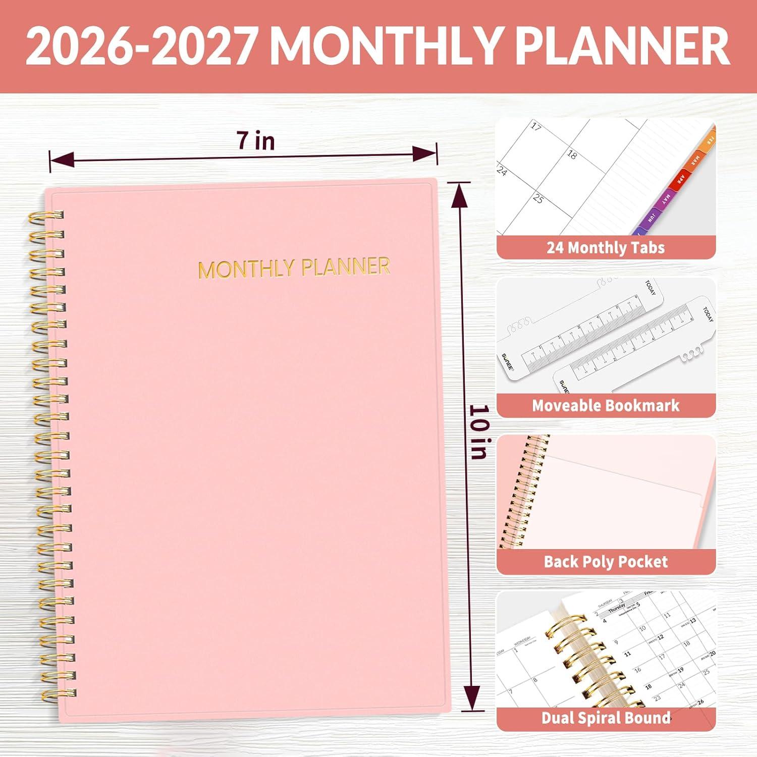 image:imageSUNEE Monthly Planner 20262027 18 Months Calendar Planner from Jul 2026 to Dec 2027 7x10 Yearly Planner with Tabs Spiral Binding Organizer for School Office Home PinkPink