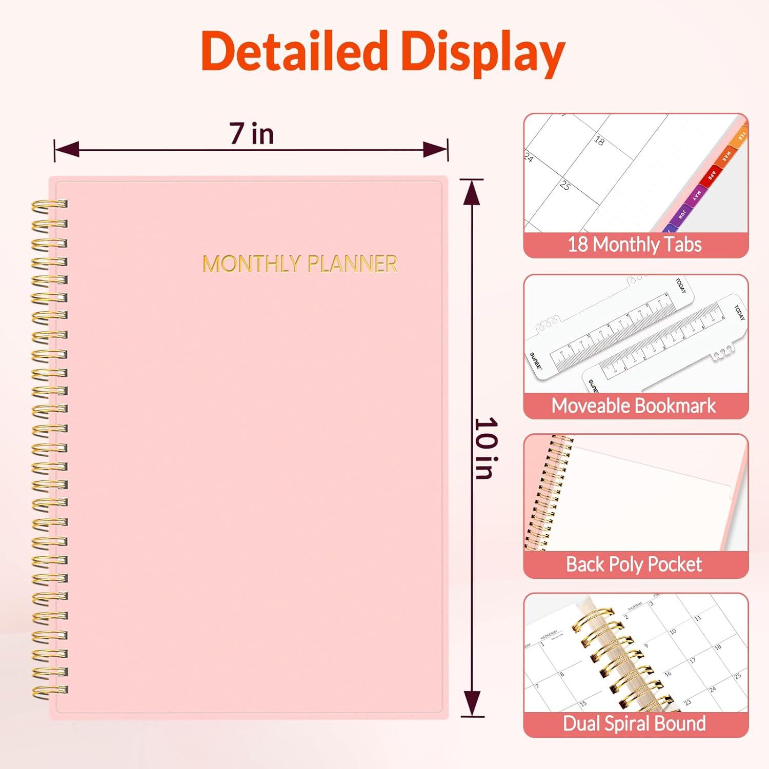image:imageSUNEE Monthly Planner 20262027 18 Months Calendar Planner from Jul 2026 to Dec 2027 7x10 Yearly Planner with Tabs Spiral Binding Organizer for School Office Home PinkPink