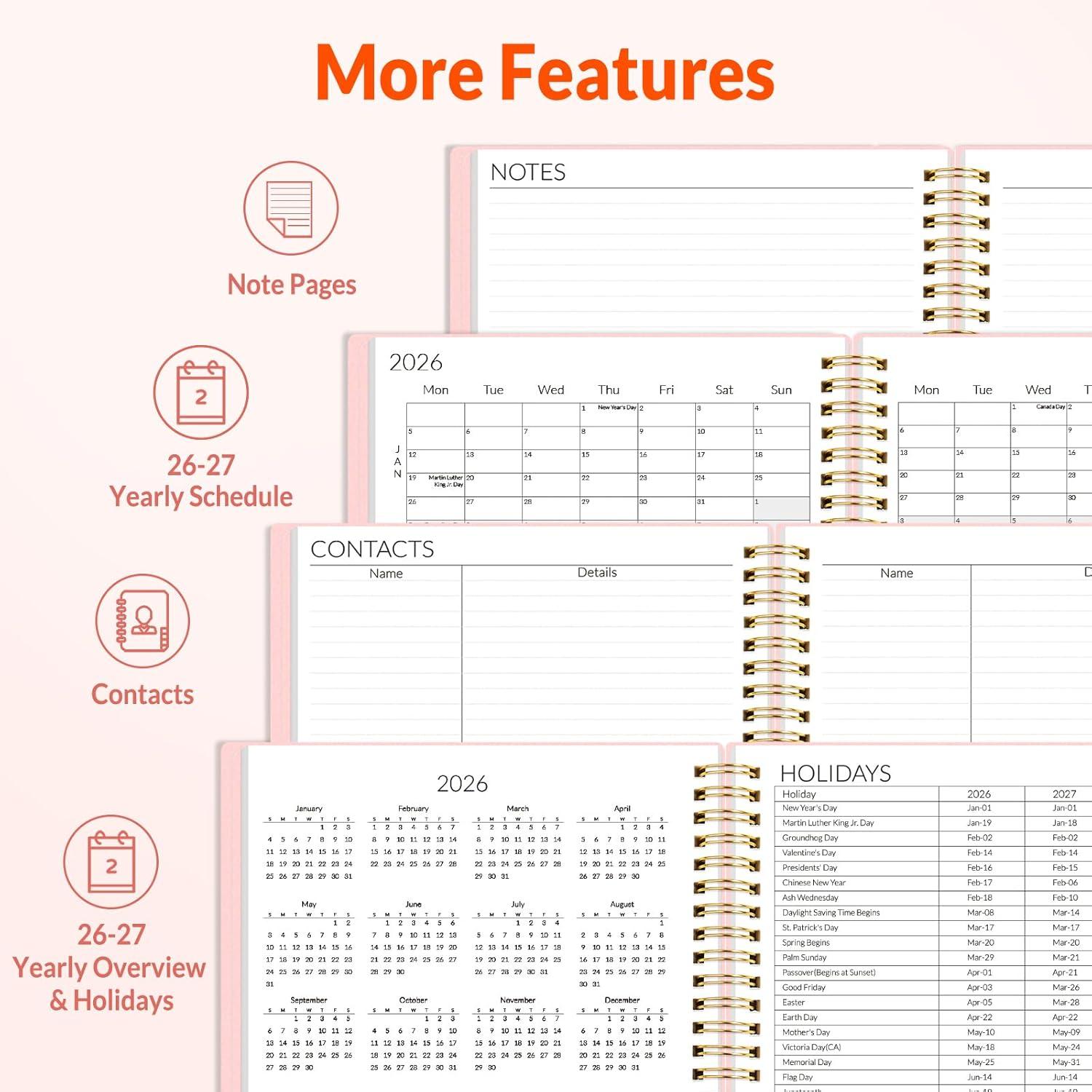 image:imageSUNEE Monthly Planner 20262027 18 Months Calendar Planner from Jul 2026 to Dec 2027 7x10 Yearly Planner with Tabs Spiral Binding Organizer for School Office Home PinkPink