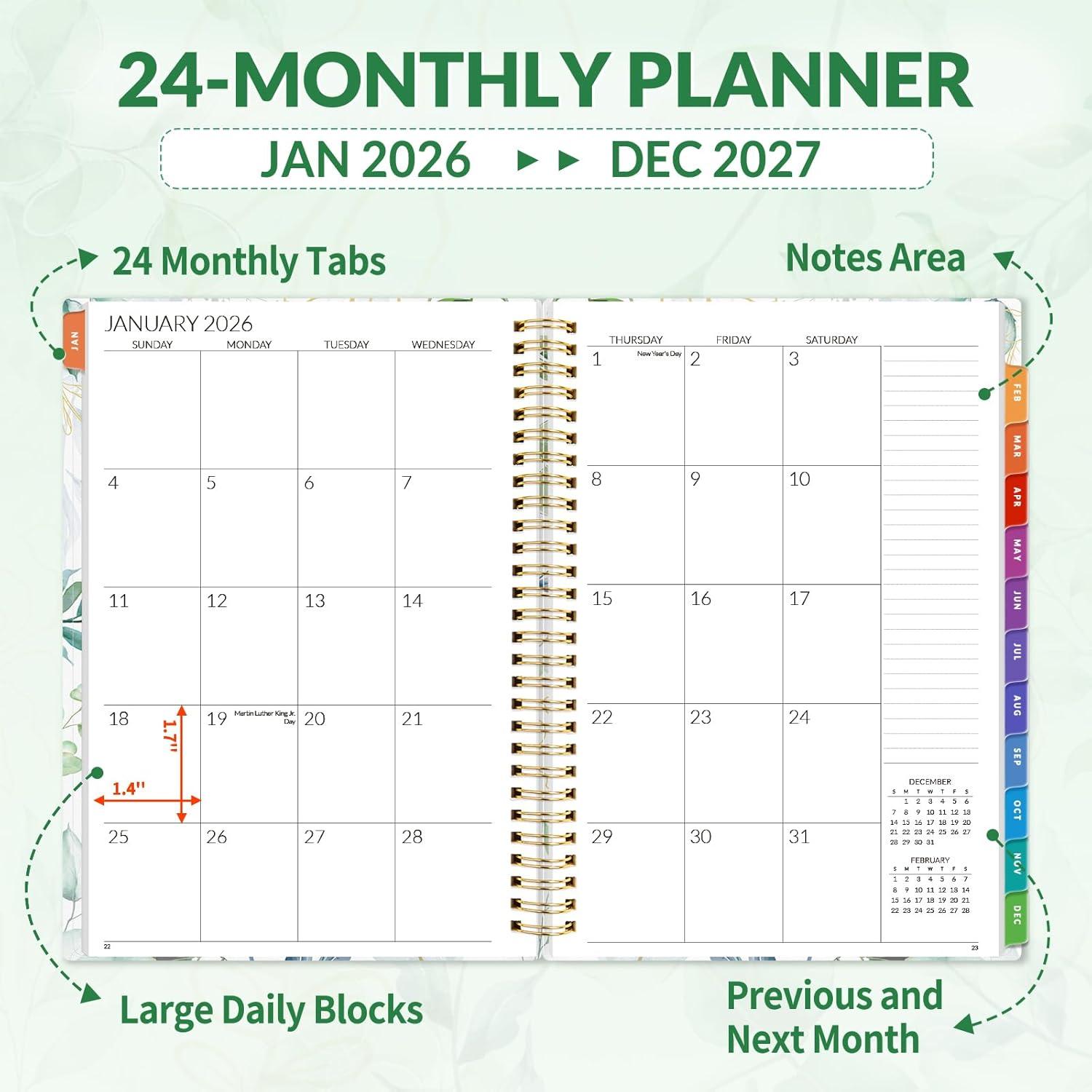 image:imageSUNEE Monthly Planner 20262027 18 Months Calendar Planner from Jul 2026 to Dec 2027 7x10 Yearly Planner with Tabs Spiral Binding Organizer for School Office Home PinkEucalyptus