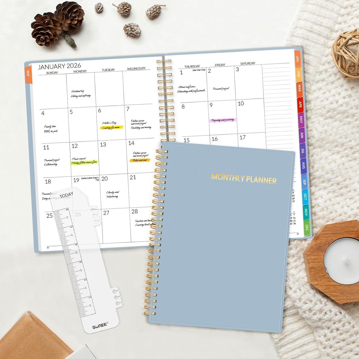 image:imageSUNEE Monthly Planner 20262027 18 Months Calendar Planner from Jul 2026 to Dec 2027 7x10 Yearly Planner with Tabs Spiral Binding Organizer for School Office Home PinkGray Blue