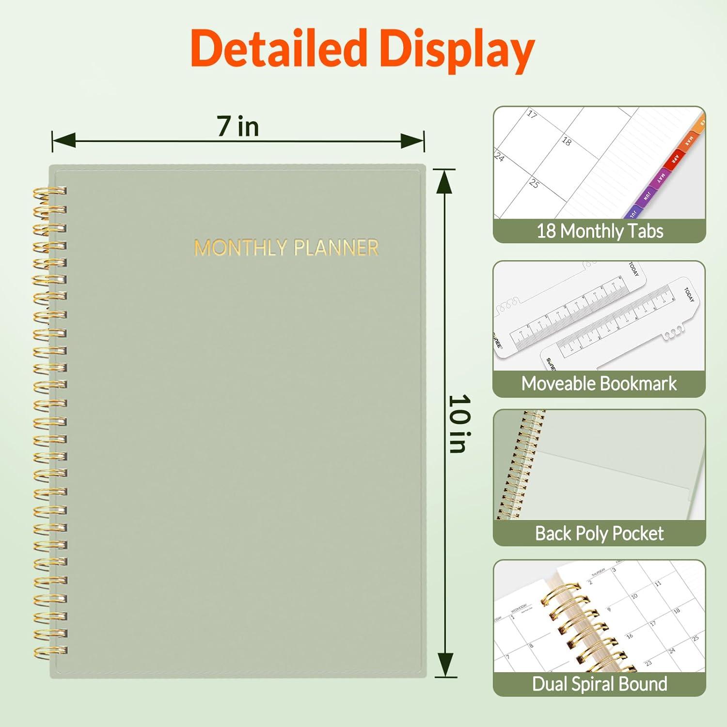 image:imageSUNEE Monthly Planner 20262027 18 Months Calendar Planner from Jul 2026 to Dec 2027 7x10 Yearly Planner with Tabs Spiral Binding Organizer for School Office Home PinkSage Green
