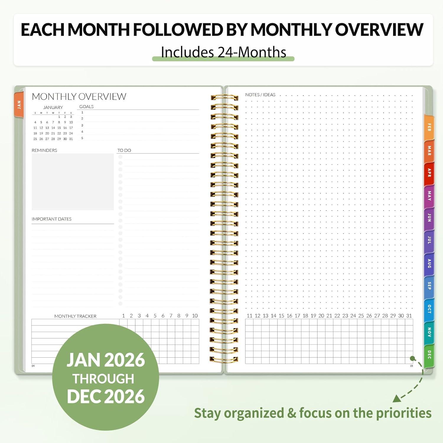 image:imageSUNEE Monthly Planner 20262027 18 Months Calendar Planner from Jul 2026 to Dec 2027 7x10 Yearly Planner with Tabs Spiral Binding Organizer for School Office Home PinkSage Green