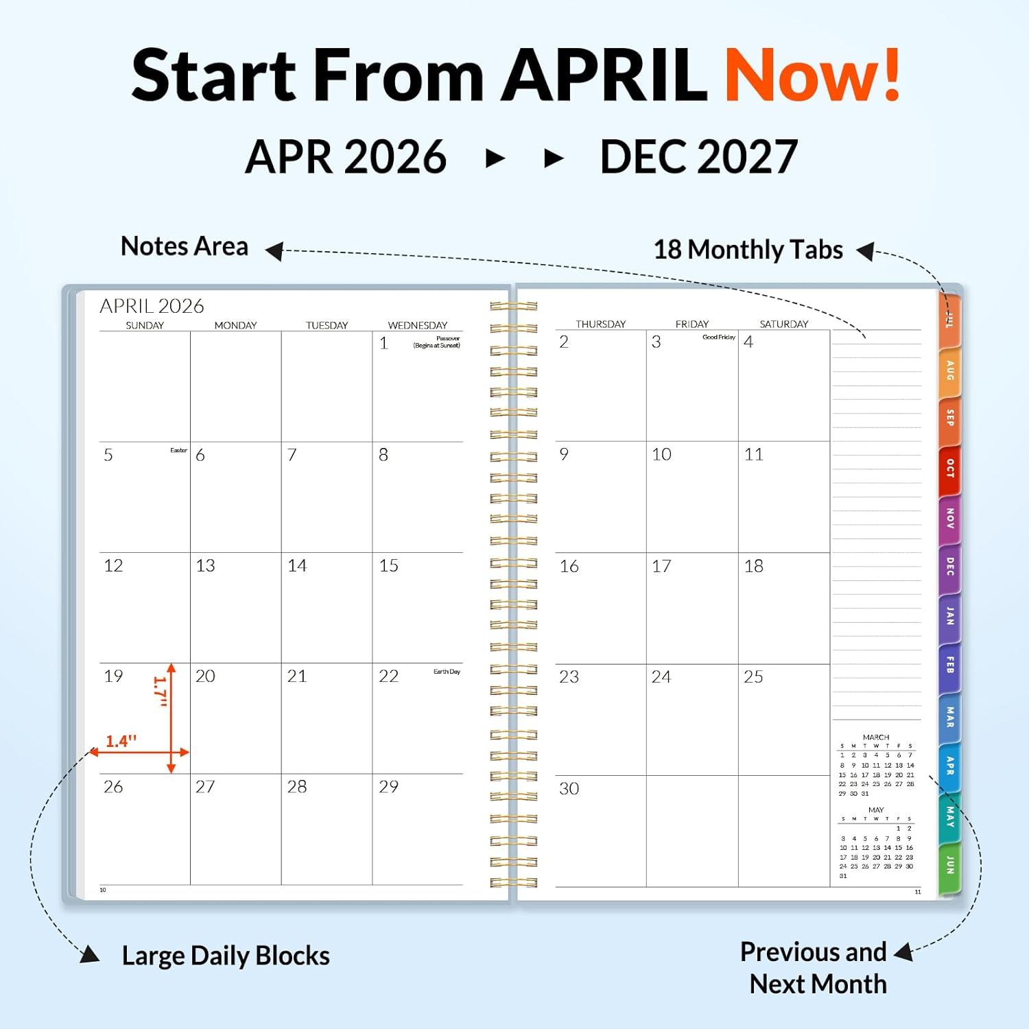 image:imageSUNEE Monthly Planner 20262027 18 Months Calendar Planner from Jul 2026 to Dec 2027 7x10 Yearly Planner with Tabs Spiral Binding Organizer for School Office Home PinkGray Blue