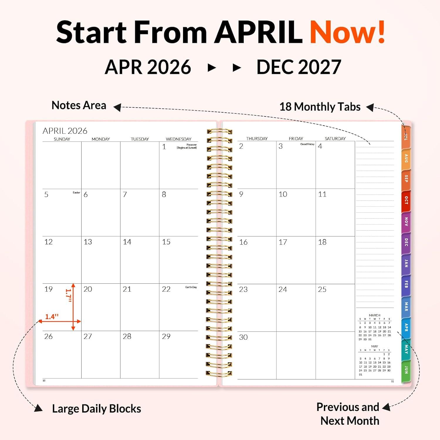 image:imageSUNEE Monthly Planner 20262027 18 Months Calendar Planner from Jul 2026 to Dec 2027 7x10 Yearly Planner with Tabs Spiral Binding Organizer for School Office Home PinkPink