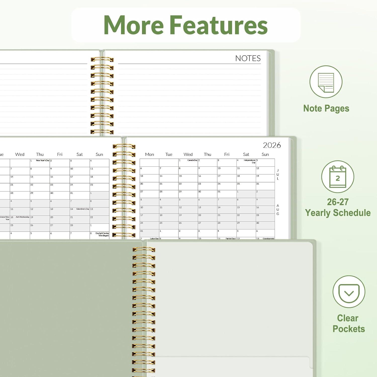 image:imageSUNEE Monthly Planner 20262027 18 Months Calendar Planner from Jul 2026 to Dec 2027 7x10 Yearly Planner with Tabs Spiral Binding Organizer for School Office Home PinkSage Green