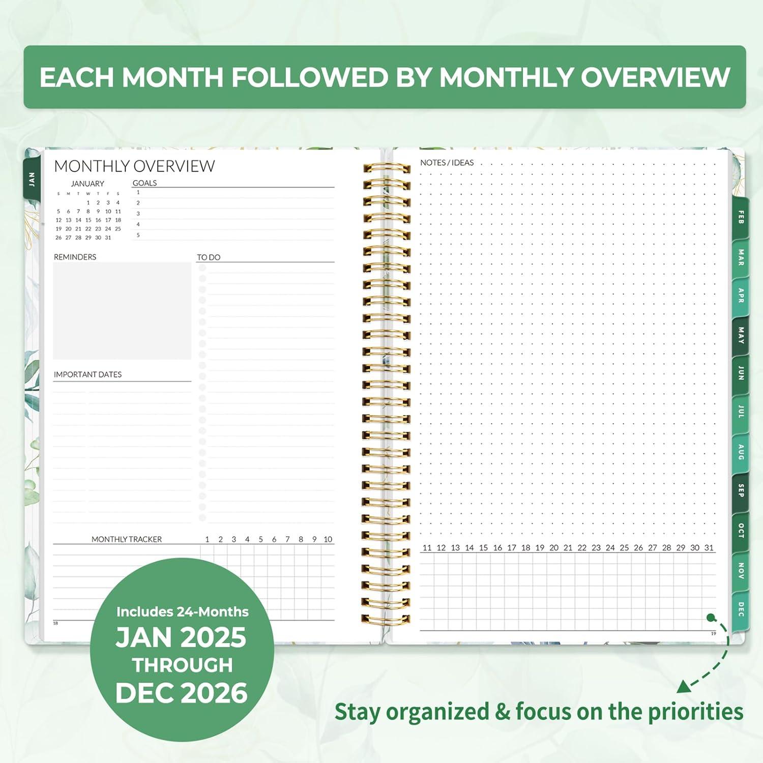 image:imageSUNEE Monthly Planner 20262027 18 Months Calendar Planner from Jul 2026 to Dec 2027 7x10 Yearly Planner with Tabs Spiral Binding Organizer for School Office Home PinkEucalyptus