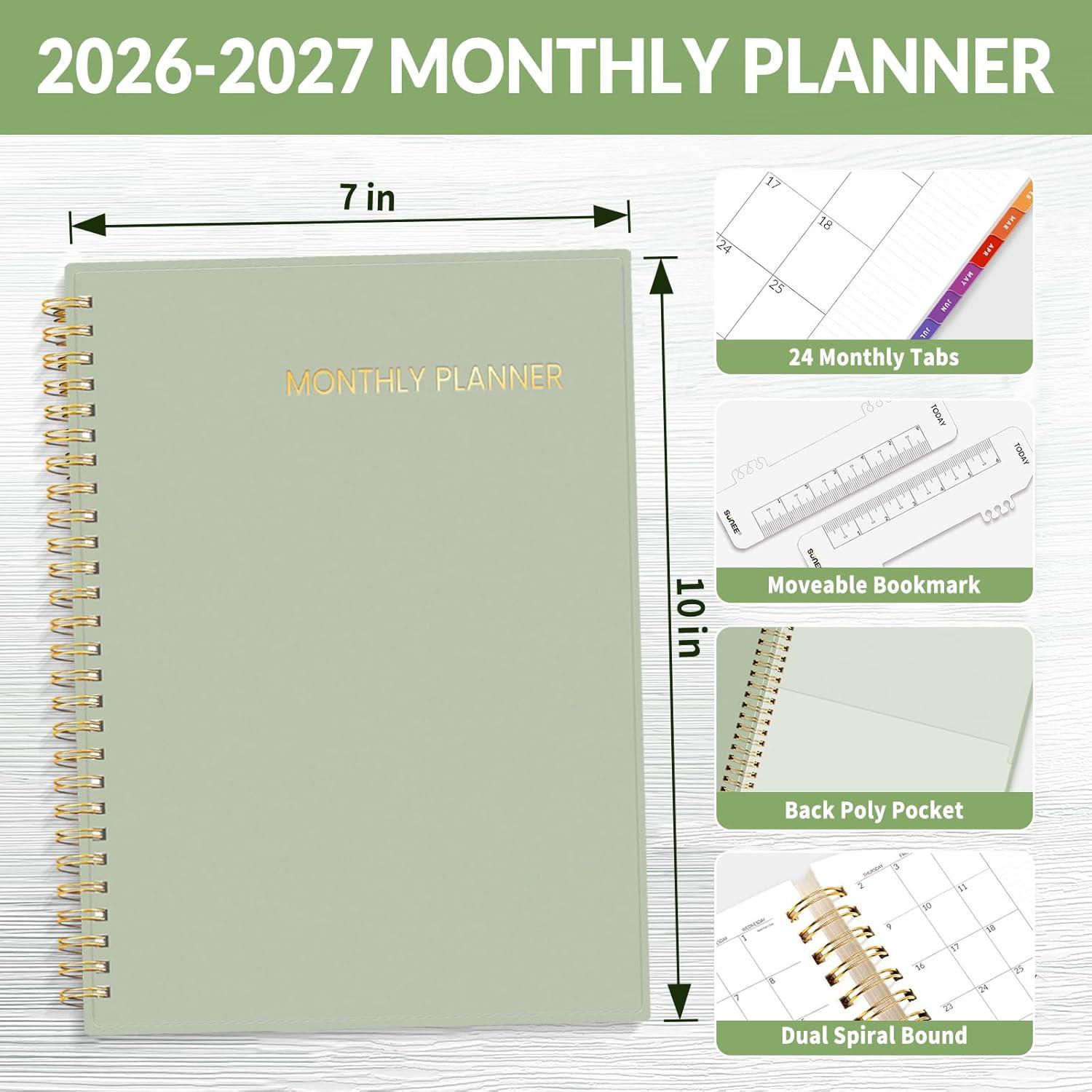 image:imageSUNEE Monthly Planner 20262027 18 Months Calendar Planner from Jul 2026 to Dec 2027 7x10 Yearly Planner with Tabs Spiral Binding Organizer for School Office Home PinkSage Green