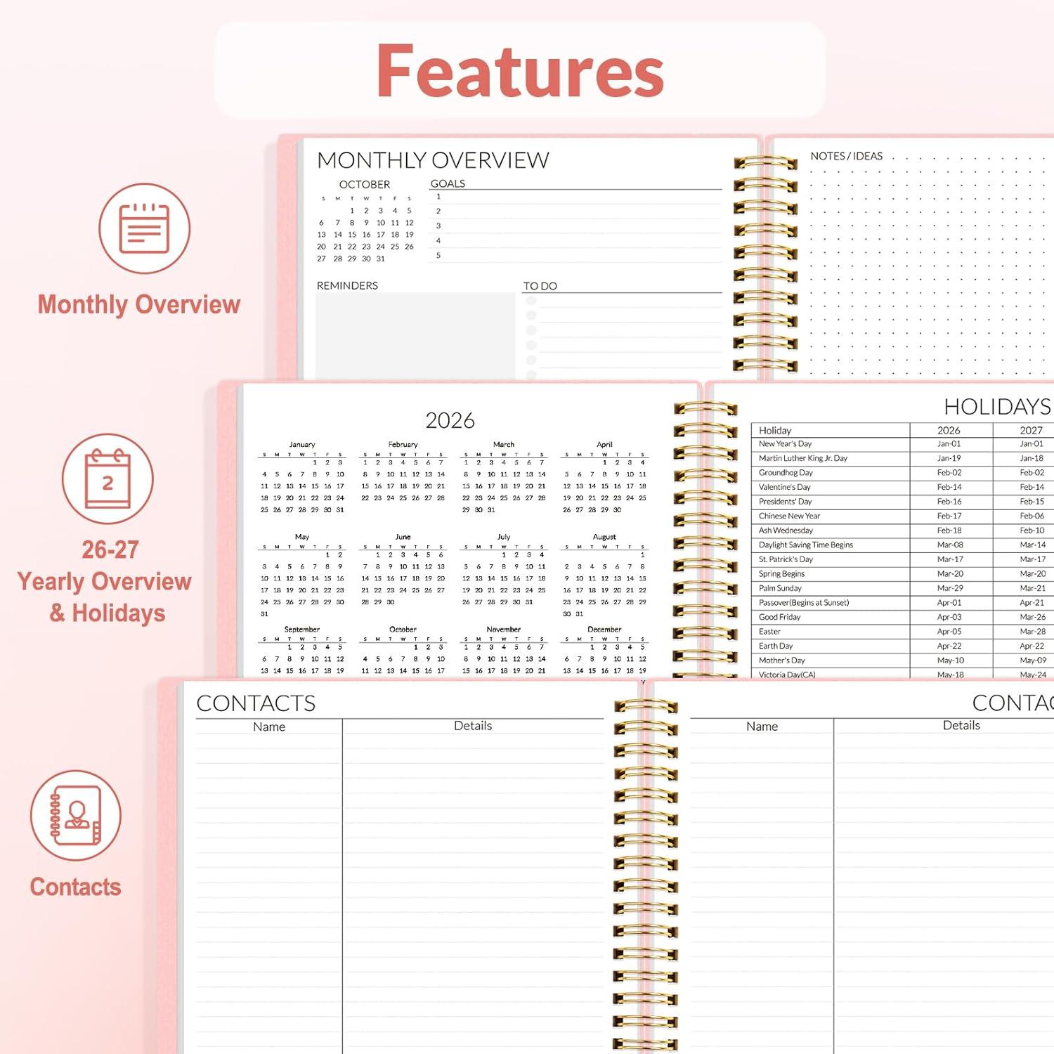 image:imageSUNEE Monthly Planner 20262027 18 Months Calendar Planner from Jul 2026 to Dec 2027 7x10 Yearly Planner with Tabs Spiral Binding Organizer for School Office Home PinkPink