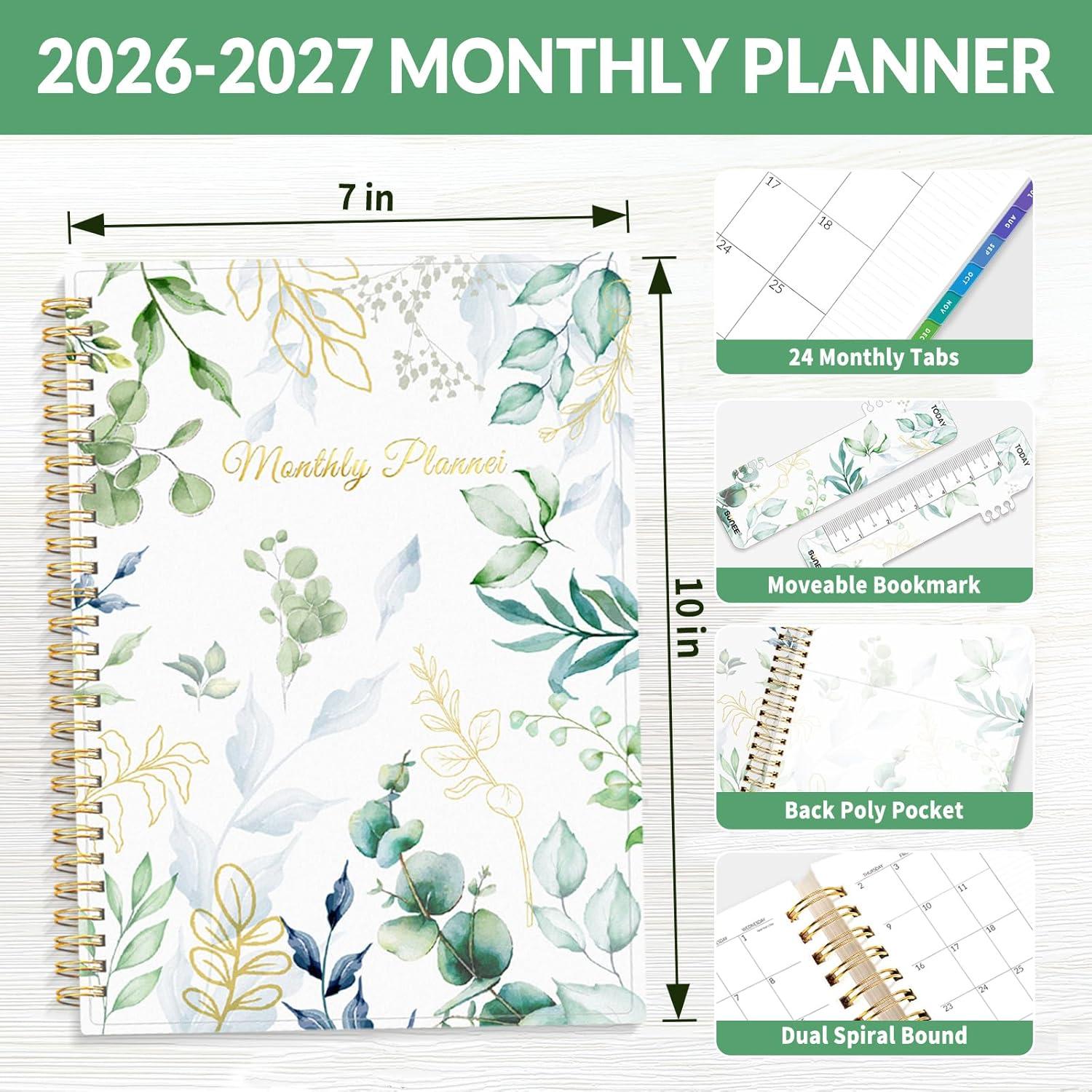 image:imageSUNEE Monthly Planner 20262027 18 Months Calendar Planner from Jul 2026 to Dec 2027 7x10 Yearly Planner with Tabs Spiral Binding Organizer for School Office Home PinkEucalyptus