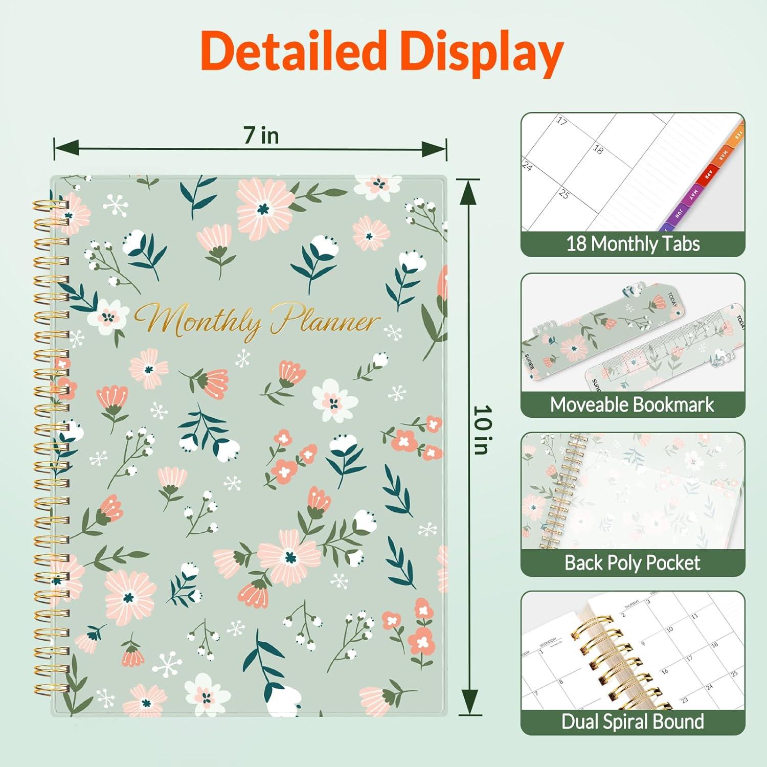 image:imageSUNEE Monthly Planner 20262027 18 Months Calendar Planner from Jul 2026 to Dec 2027 7x10 Yearly Planner with Tabs Spiral Binding Organizer for School Office Home PinkGreen Wildflowers
