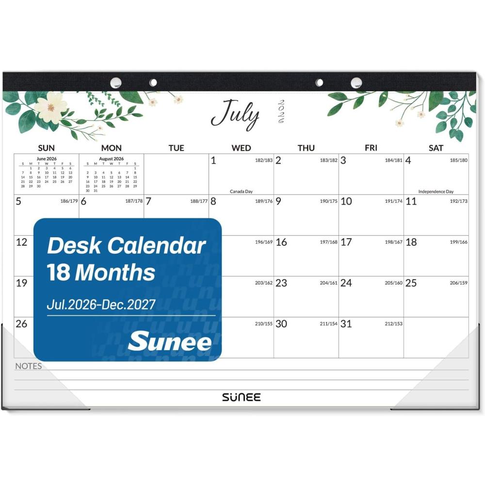 image:imageSUNEE 2026 Desk Calendar 18 Months from Oct 2025 to Mar 2027 17x12 Academic 2026 Calendar for Home School or Office 2026 Monthly Calendar with Note CuteGreenery