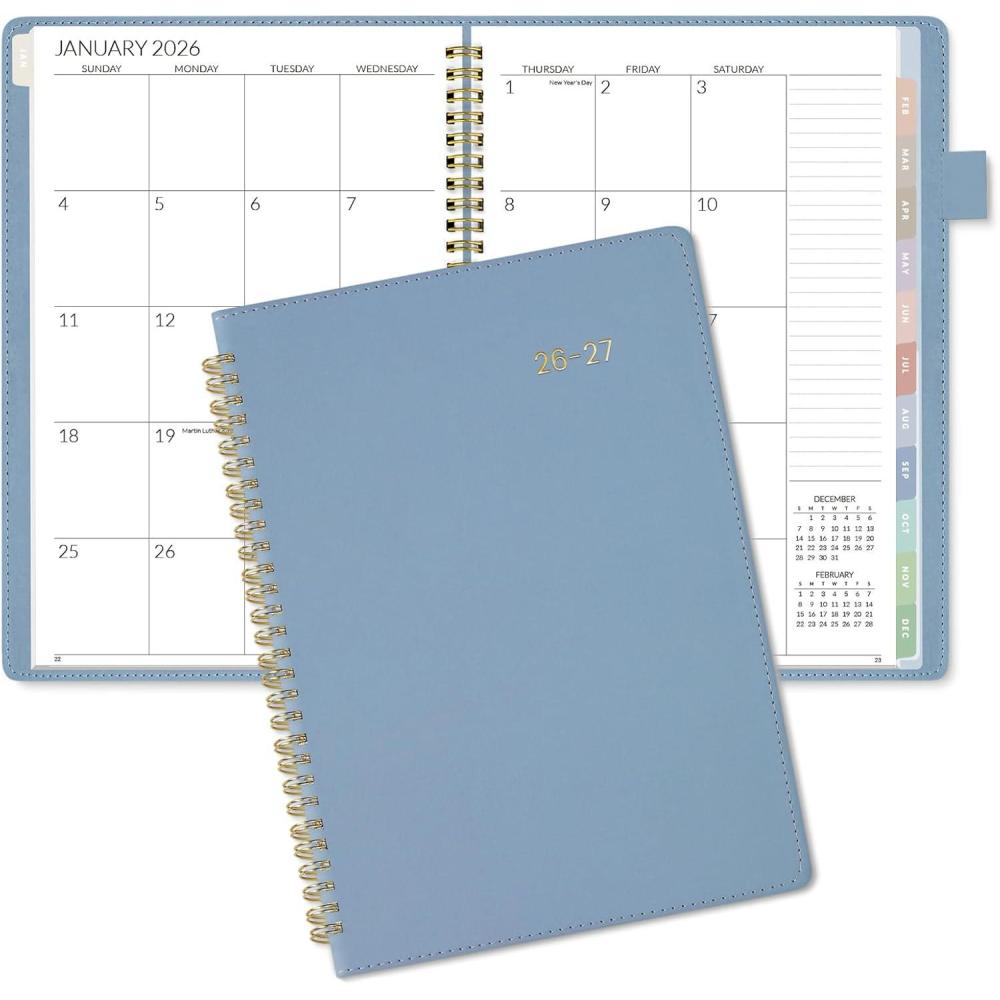 image:imageSUNEE 20262027 Monthly Planner 73x101 2Year Jan 2026 Dec 2027 Vegan Leather Cover Monthly Planner Year Calendar BlueBlue