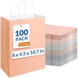 image:imageSUNEE 100 Pcs Black Gift Bags with Handles 55x33x8 Small Paper Gift Bags Bulk for Small Business Retail Merchandise Grocery and Wedding Birthday Party Favor  BlackMorandi