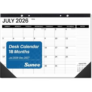 image:imageSUNEE 2026 Desk Calendar 18 Months from Oct 2025 to Mar 2027 17x12 Academic 2026 Calendar for Home School or Office  2026 Monthly Calendar with Note CuteBlack