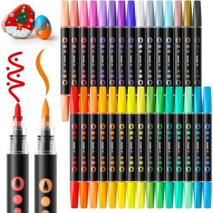 image:imageSUNEE 48 Colors Acrylic Paint Markers Dual Tip Bullet amp Brush Paint Pens with Automatic Ink Control System Art Supplies for Adults amp Teens for Rock Wood Canvas Glass Creative Projects30