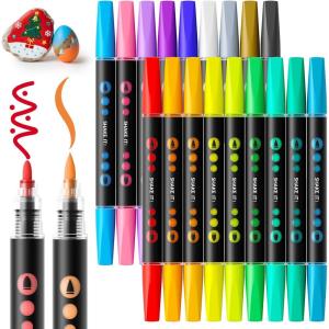 image:imageSUNEE 48 Colors Acrylic Paint Markers Dual Tip Bullet amp Brush Paint Pens with Automatic Ink Control System Art Supplies for Adults amp Teens for Rock Wood Canvas Glass Creative Projects18
