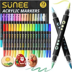 image:imageSUNEE Acrylic Paint Markers Brush Tip 36 Colors Acrylic Markers with Automatic Ink Control System Waterproof Acrylic Paint Pens for PaintingWood Canvas Glass Stone Fabric and Art Supplies36 Pack 72 Colors