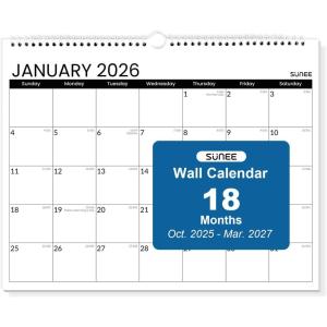 image:imageSUNEE Calendar 2026 18 Months Wall Calendar Oct 2025  Mar 2027 12x17 Big Hanging Calendar 2026 with Note Past Month and Next Month for Organizing amp Planning CuteBlack