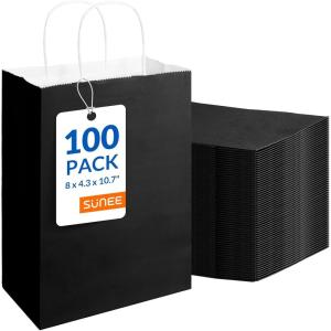 image:imageSUNEE Christmas Gift Bags 24 Pack Christmas Bags for Gifts with Handles 6 Assorted White Paper Gift Bags Bulk with Xmas Tree Santa Claus Snowflake Designs728  315  87 InchesBlack
