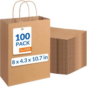 image:imageSUNEE Gift Bags with Handles 8x43x107 100 Pcs Paper Bags Medium Size Bulk for Gift Wrapping Retail Party Favors and Small Business  BlackBrown