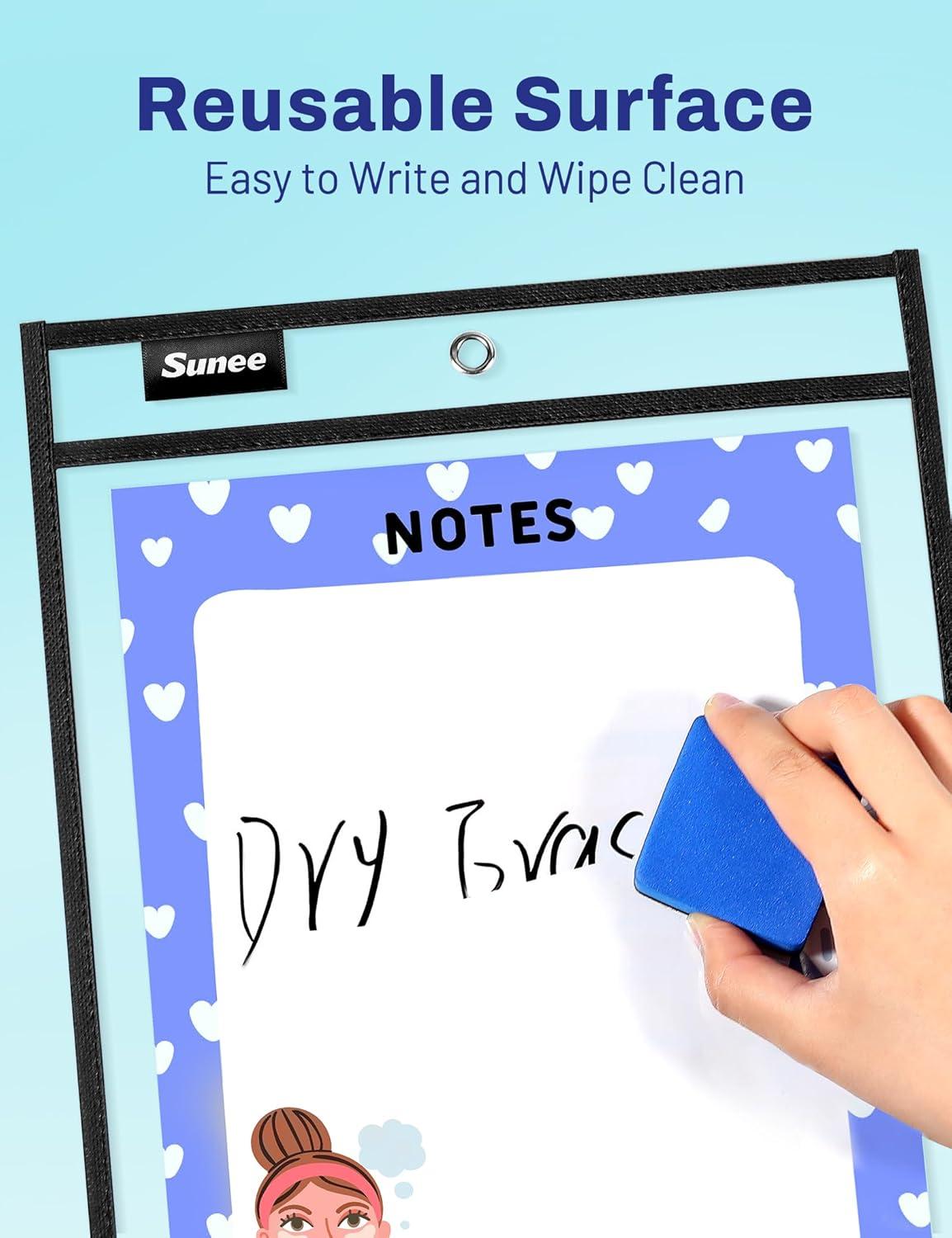 image:imageSUNEE 30 Packs Oversized Reusable Dry Erase Pocket Sleeves with 2 Rings Black 10x14 Ticket Holders Clear Plastic Sheet Protectors Teacher School Classroom Supplies30