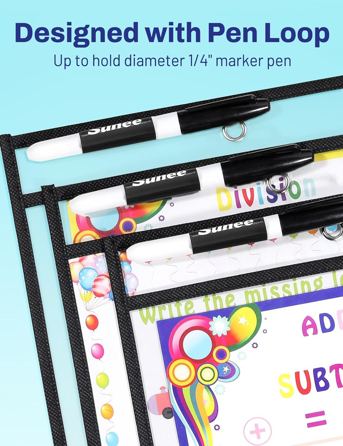 image:imageSUNEE 30 Packs Oversized Reusable Dry Erase Pocket Sleeves with 2 Rings Black 10x14 Ticket Holders Clear Plastic Sheet Protectors Teacher School Classroom Supplies30
