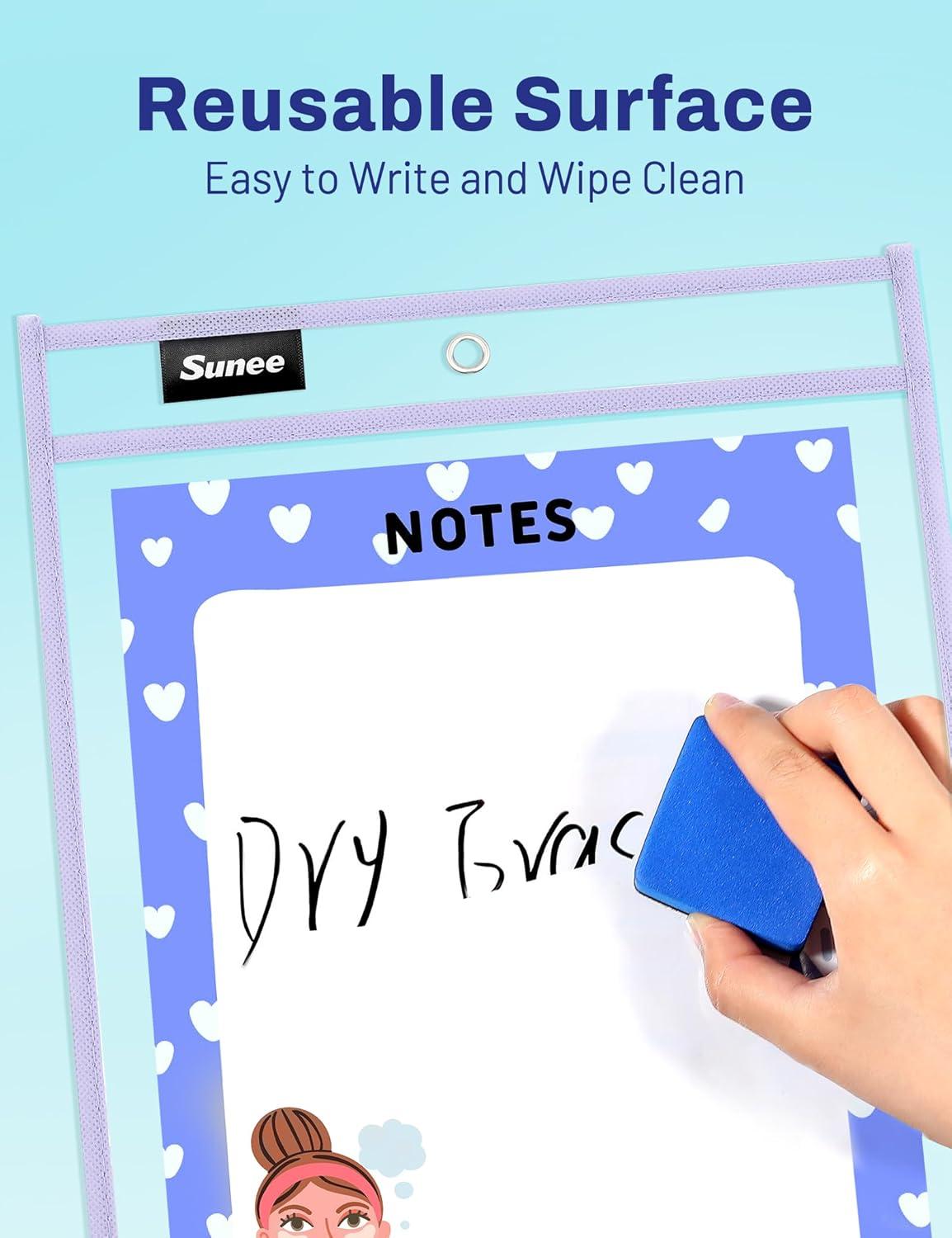 image:imageSUNEE 6 Packs Oversized Reusable Dry Erase Pocket Sleeves with Binder Ring 6 Morandi Colors 10x14 Ticket Holders Clear Plastic Sheet Protectors Teacher School Classroom SuppliesMorandi