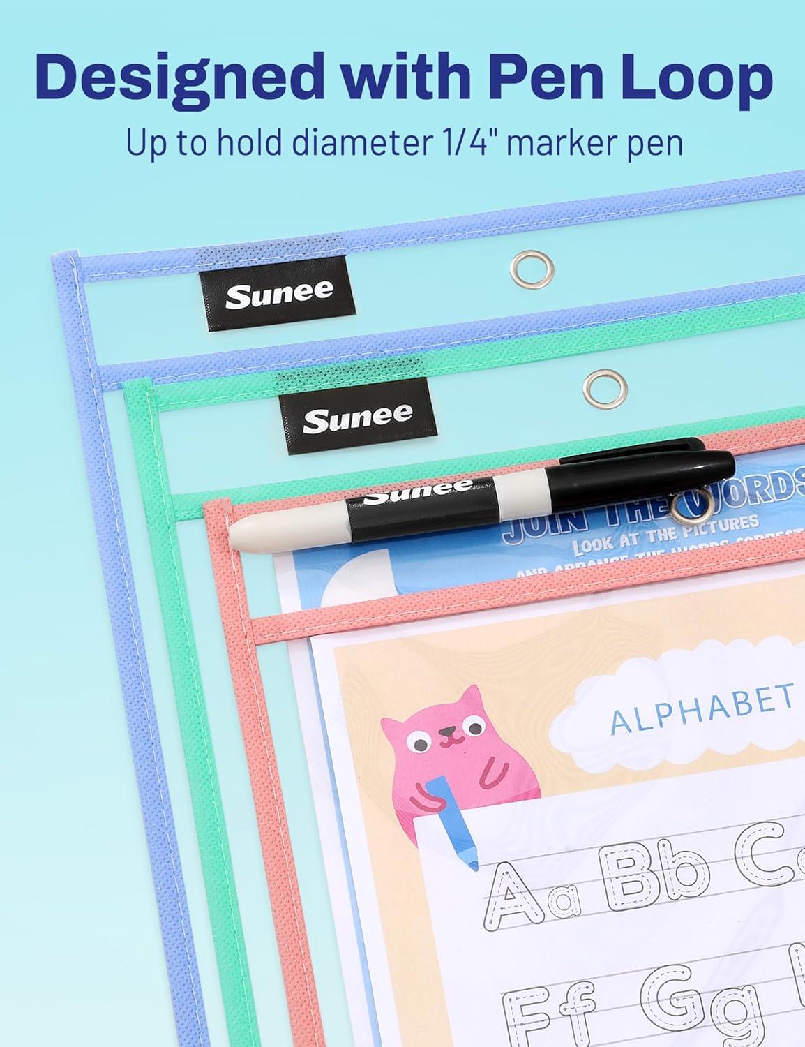 image:imageSUNEE 6 Packs Oversized Reusable Dry Erase Pocket Sleeves with Binder Ring 6 Morandi Colors 10x14 Ticket Holders Clear Plastic Sheet Protectors Teacher School Classroom SuppliesMorandi