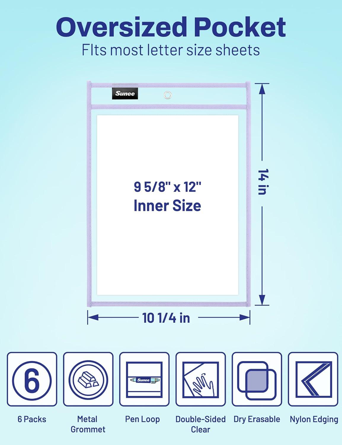 image:imageSUNEE 6 Packs Oversized Reusable Dry Erase Pocket Sleeves with Binder Ring 6 Morandi Colors 10x14 Ticket Holders Clear Plastic Sheet Protectors Teacher School Classroom SuppliesMorandi