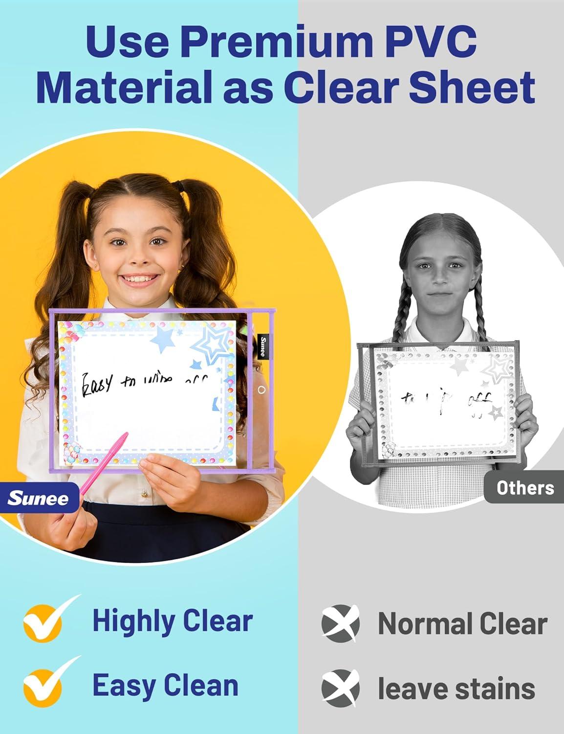 image:imageSUNEE 6 Packs Oversized Reusable Dry Erase Pocket Sleeves with Binder Ring 6 Morandi Colors 10x14 Ticket Holders Clear Plastic Sheet Protectors Teacher School Classroom SuppliesMorandi