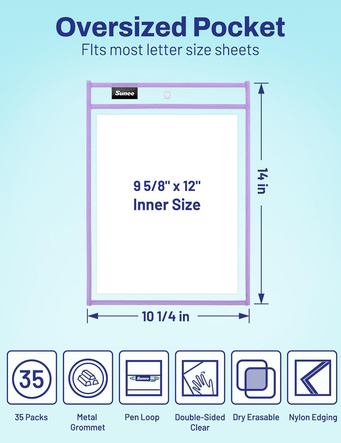 image:imageSUNEE 6 Packs Oversized Reusable Dry Erase Pocket Sleeves with Binder Ring 6 Morandi Colors 10x14 Ticket Holders Clear Plastic Sheet Protectors Teacher School Classroom SuppliesMorandi