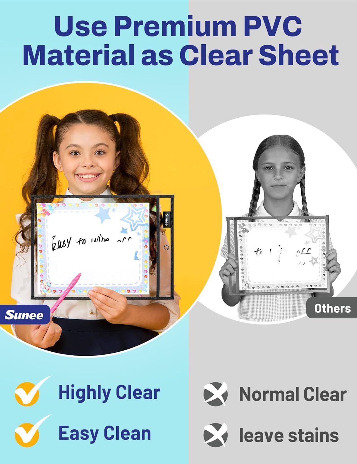 image:imageSUNEE 6 Packs Oversized Reusable Dry Erase Pocket Sleeves with Binder Ring 6 Morandi Colors 10x14 Ticket Holders Clear Plastic Sheet Protectors Teacher School Classroom SuppliesBlack