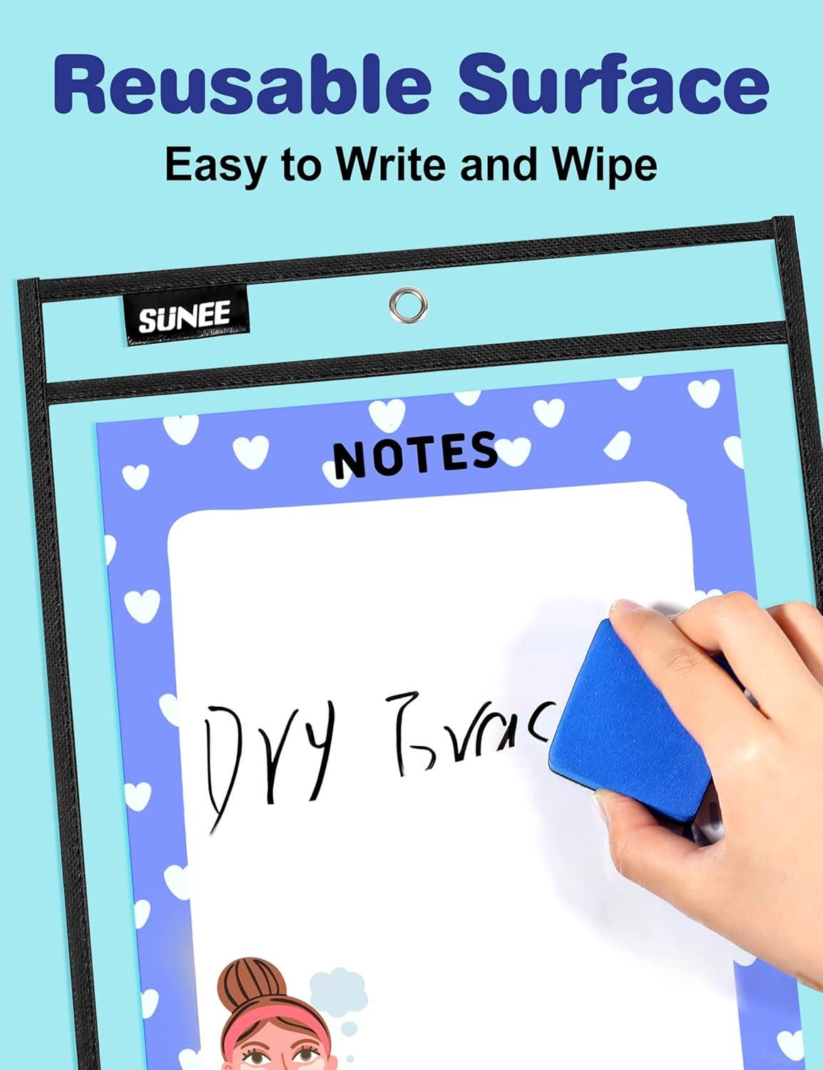 image:imageSUNEE 60 Packs Dry Erase Pockets Bundle 30PCS Assorted Color Pockets amp 30PCS Black Pockets amp 4PCS Rings