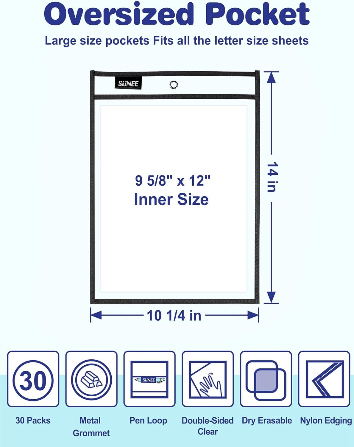 image:imageSUNEE 60 Packs Dry Erase Pockets Bundle 30PCS Assorted Color Pockets amp 30PCS Black Pockets amp 4PCS Rings