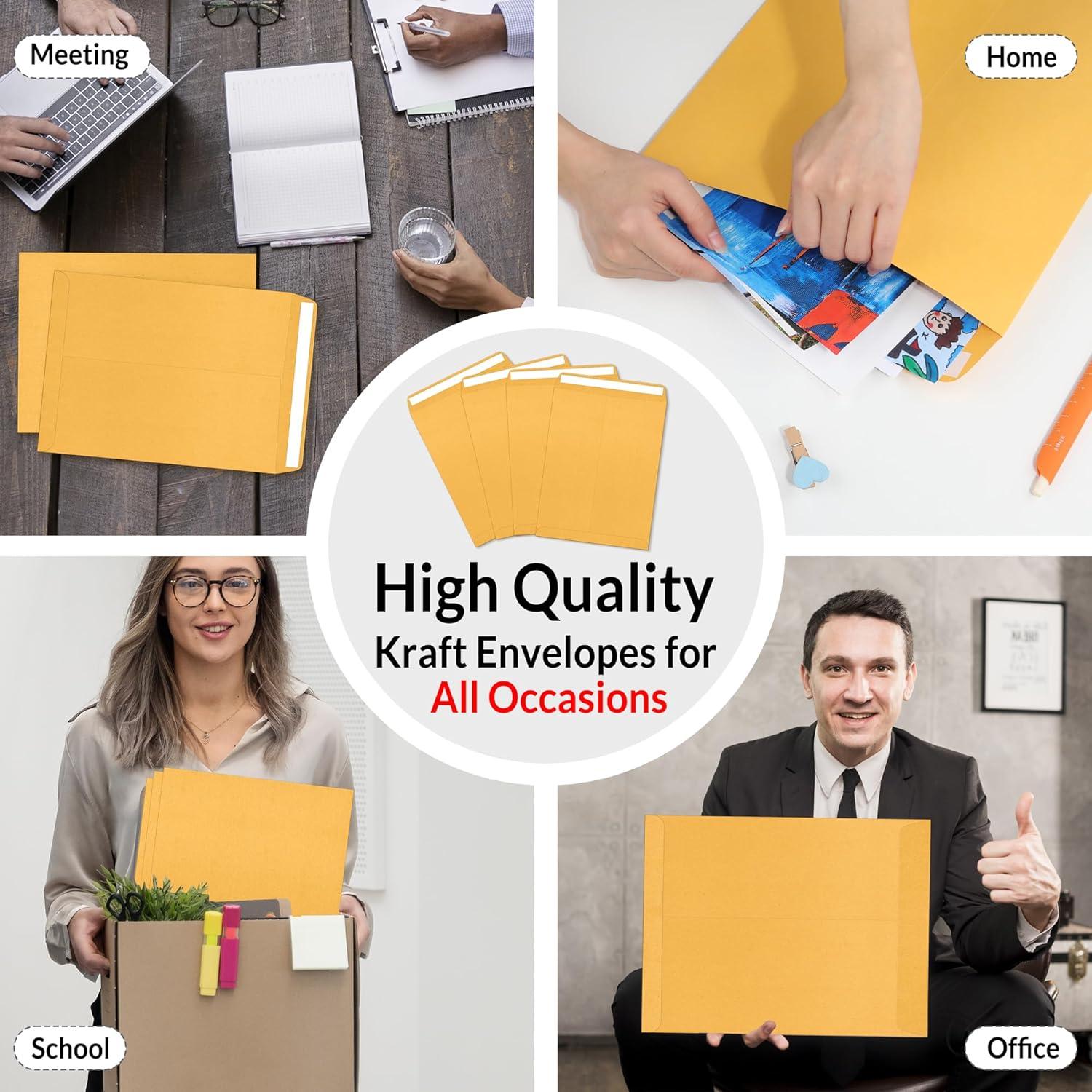 image:imageSUNEE 9 x12 Manilla Envelopes 28lb Brown Kraft Ultra Strong QuickSeal Security Catalog Mailing Envelopes for Flat Letter Size Documents or Photos 100 Count6x9