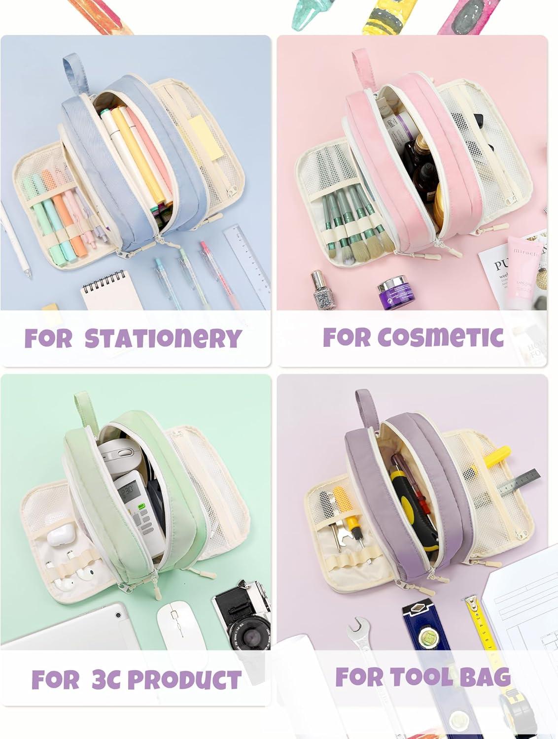 image:imageSUNEE Cute Pencil Case Aesthetic Pen Pouch with 3 Compartments Kawaii Colored Large Pencil Bag with Zipper Stationery Storage and Organizer Purple School Supplies for Teen and Adult GirlsPurple