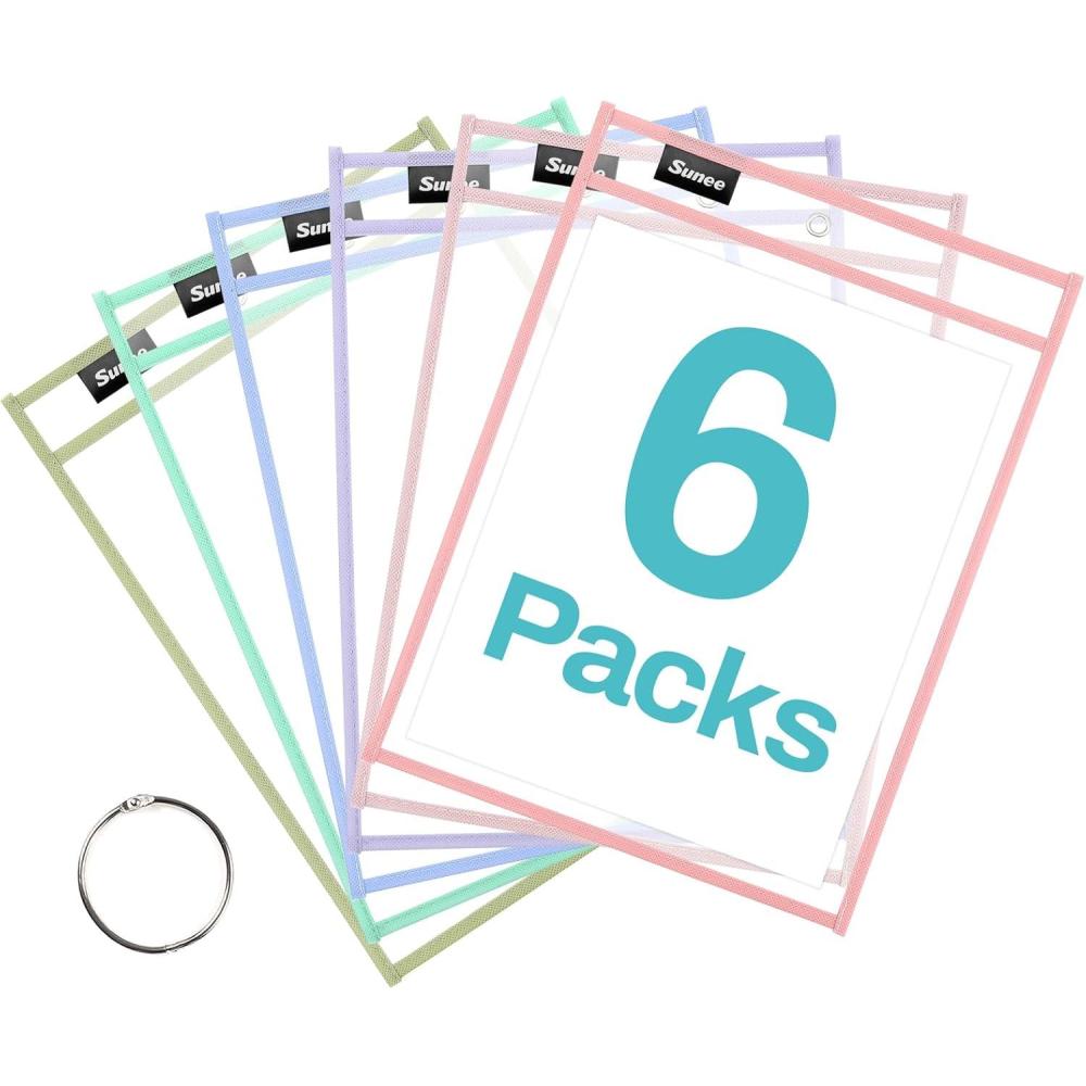 image:imageSUNEE 6 Packs Oversized Reusable Dry Erase Pocket Sleeves with Binder Ring 6 Morandi Colors 10x14 Ticket Holders Clear Plastic Sheet Protectors Teacher School Classroom SuppliesMorandi