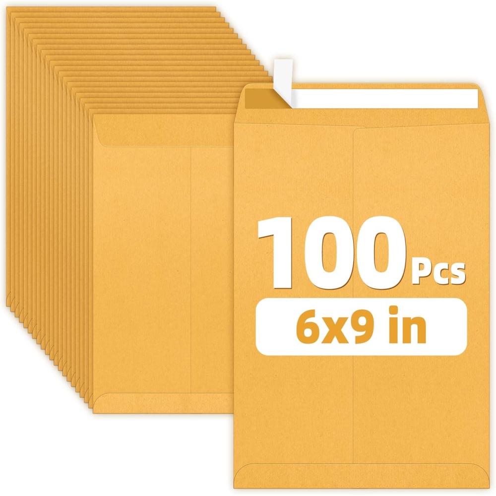 image:imageSUNEE 9 x12 Manilla Envelopes 28lb Brown Kraft Ultra Strong QuickSeal Security Catalog Mailing Envelopes for Flat Letter Size Documents or Photos 100 Count6x9