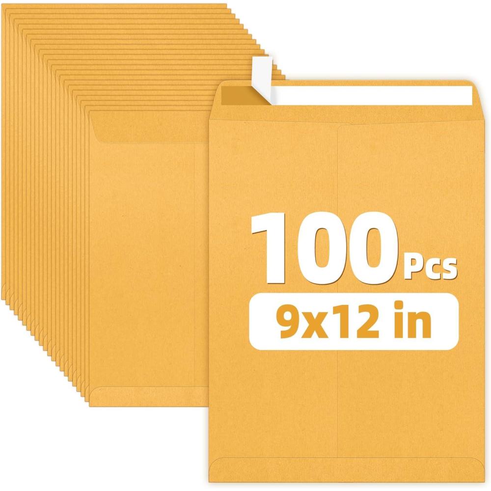 image:imageSUNEE 9 x12 Manilla Envelopes 28lb Brown Kraft Ultra Strong QuickSeal Security Catalog Mailing Envelopes for Flat Letter Size Documents or Photos 100 Count9x12