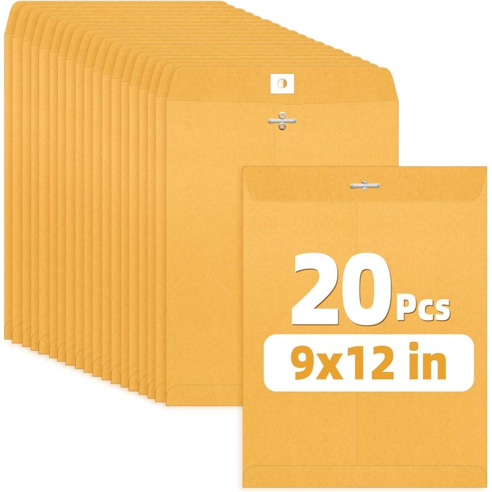 image:imageSUNEE Envelops 9x12 Brown Kraft Envelopes with Clasp Closure 28lb Paper Mailing Envelopes 20 Count Great for Filing Storing or Mailing Documents9x12
