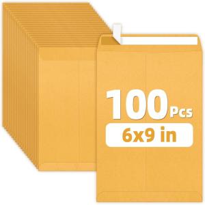 image:imageSUNEE 9 x12 Manilla Envelopes 28lb Brown Kraft Ultra Strong QuickSeal Security Catalog Mailing Envelopes for Flat Letter Size Documents or Photos 100 Count6x9