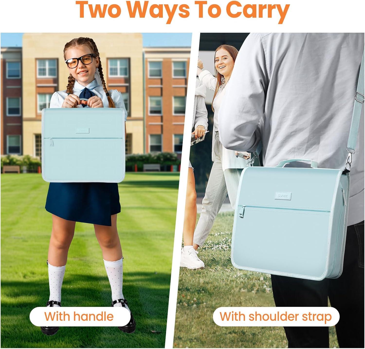 image:imageSUNEE Zipper Binder 3 Ring 3 Inch ORing Binder with Handle and Shoulder Strap 600Sheet Capacity 5Tab Expanding File Folder MultiPockets for Middle School Organizer Bag with Zipper Sky Blue
