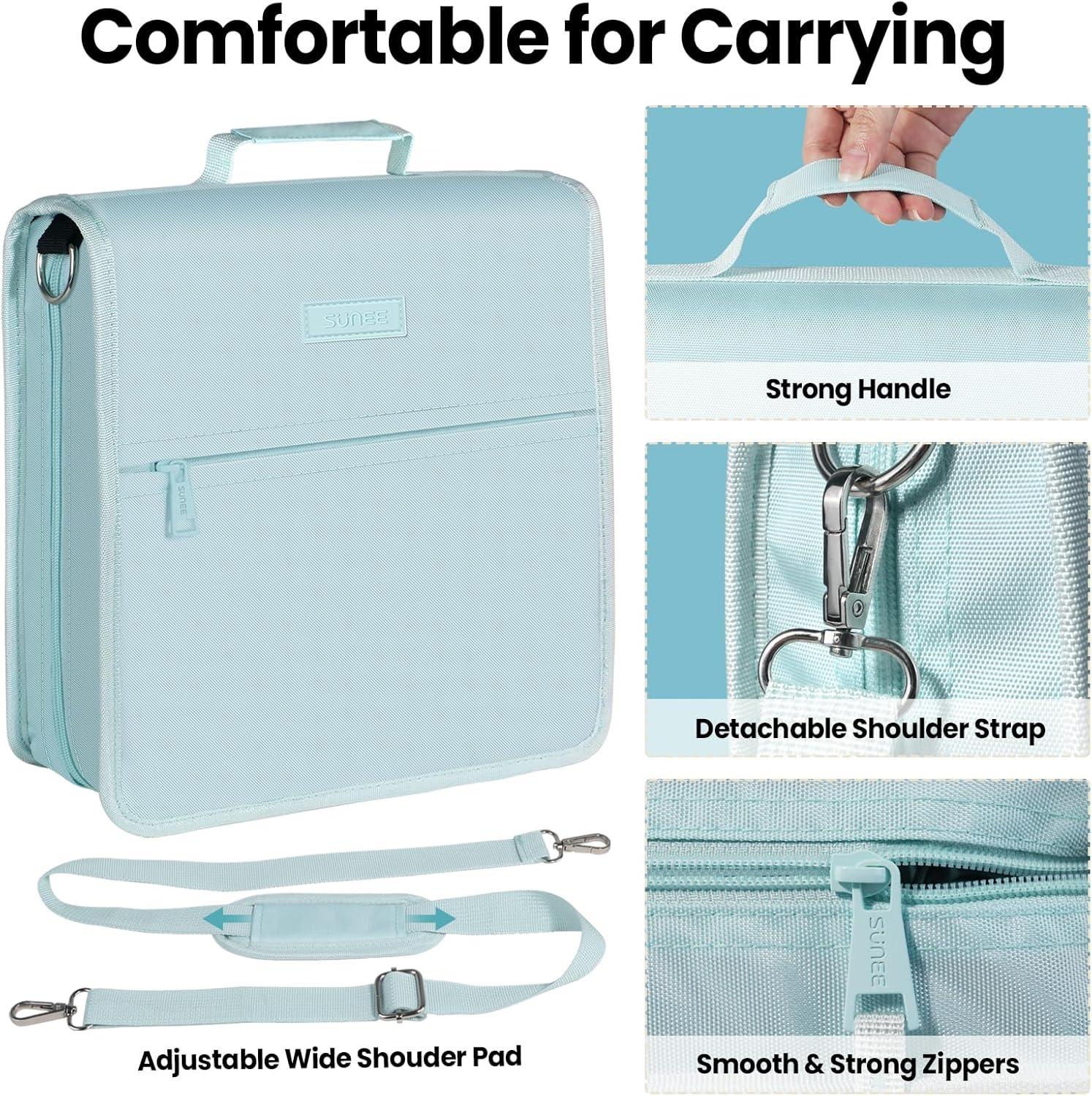 image:imageSUNEE Zipper Binder 3 Ring 3 Inch ORing Binder with Handle and Shoulder Strap 600Sheet Capacity 5Tab Expanding File Folder MultiPockets for Middle School Organizer Bag with Zipper Sky Blue