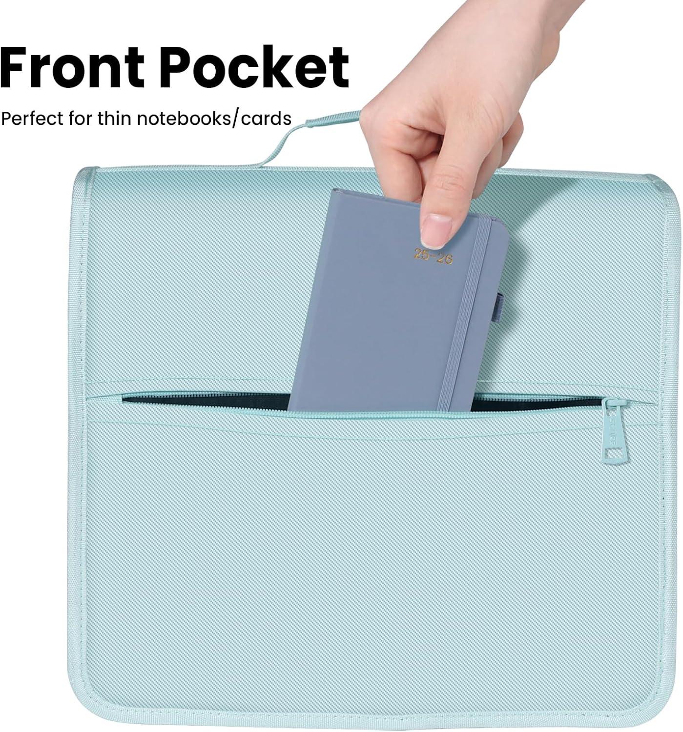 image:imageSUNEE Zipper Binder 3 Ring 3 Inch ORing Binder with Handle and Shoulder Strap 600Sheet Capacity 5Tab Expanding File Folder MultiPockets for Middle School Organizer Bag with Zipper Sky Blue