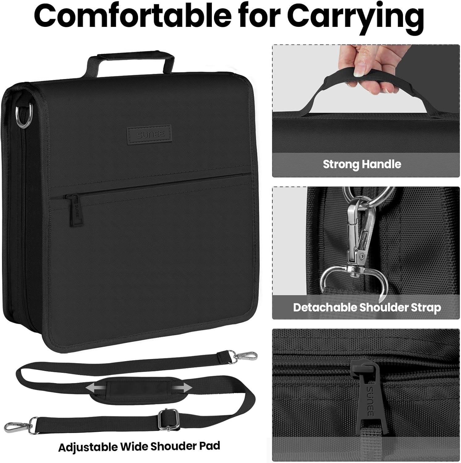 image:imageSUNEE Zipper Binder 3 Ring 3 Inch ORing with Handle and Shoulder Strap 500Sheet Capacity MultiPockets for Middle School Organizer Binder with Zipper Black