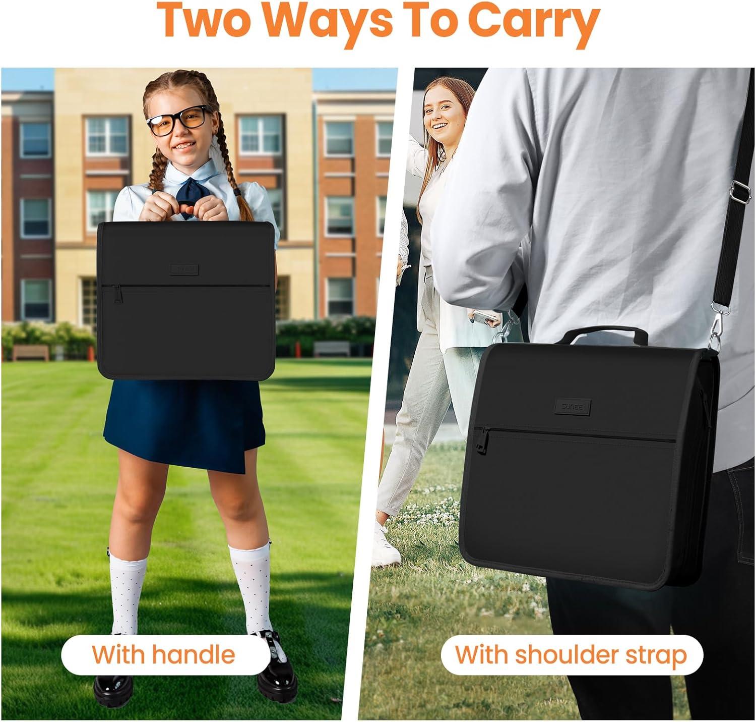 image:imageSUNEE Zipper Binder 3 Ring 3 Inch ORing with Handle and Shoulder Strap 500Sheet Capacity MultiPockets for Middle School Organizer Binder with Zipper Black