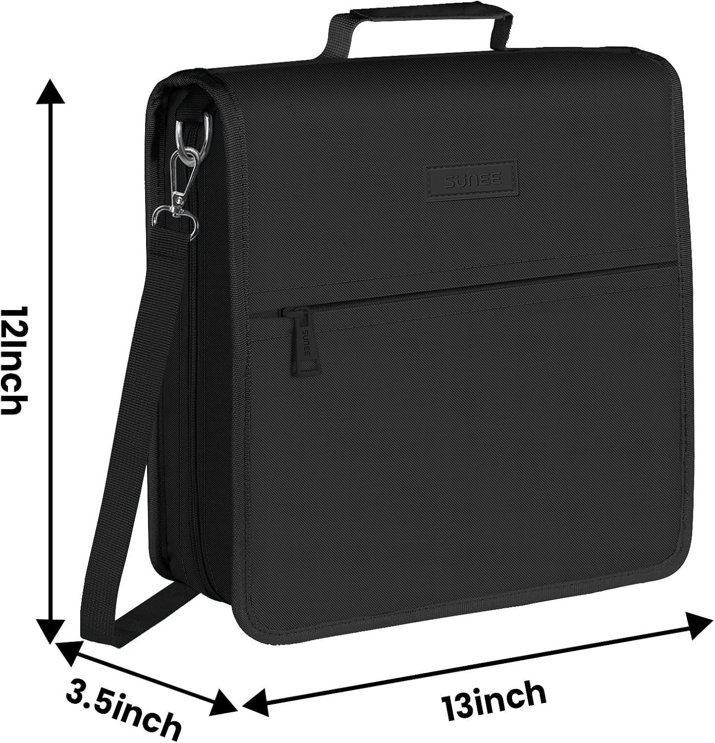 image:imageSUNEE Zipper Binder 3 Ring 3 Inch ORing with Handle and Shoulder Strap 500Sheet Capacity MultiPockets for Middle School Organizer Binder with Zipper Black